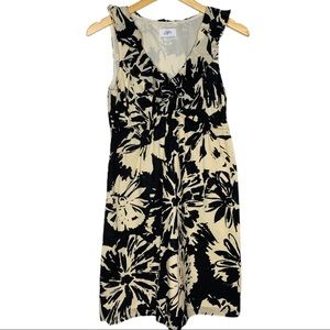 Ann Taylor Loft Black & Cream Floral Ruffle Dress‎